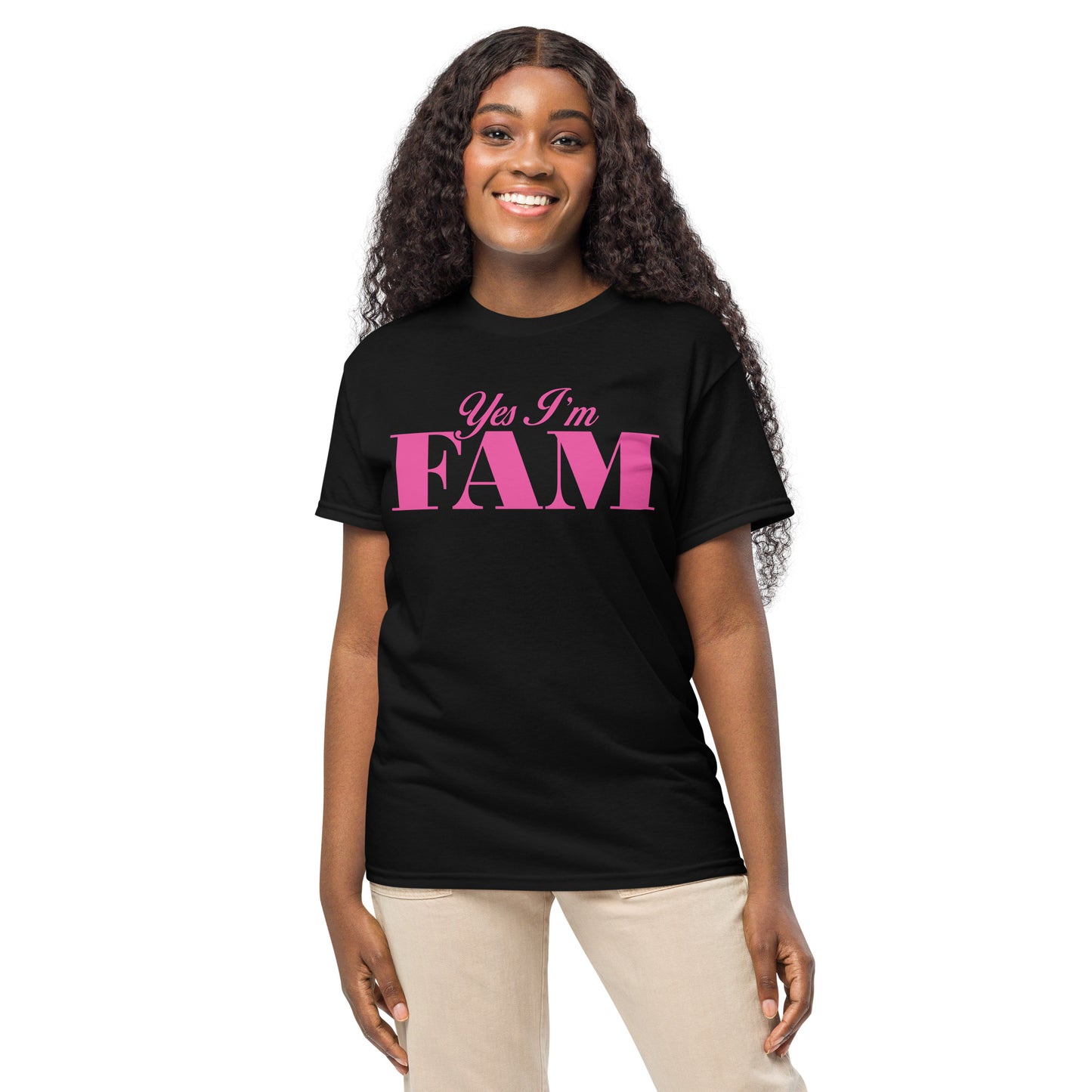 DryBlend®  T-Shirt - Yes I'm Fam - Pink Font